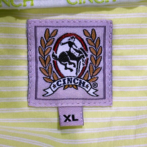 Cinch Mens Button Down Shirt Size XL Lime Green Striped Long Sleeve 100% Cotton - Picture 4 of 5
